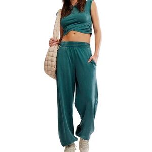 FP Movement by Free People Teal Green-Blue Crop Top and Joggers Set (S & M)